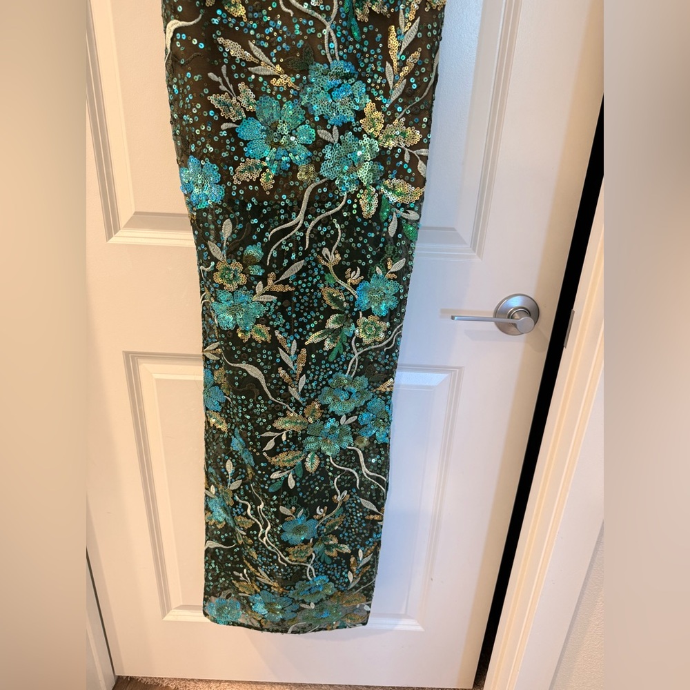 NWOT BRONX AND BANCO Dahlia Teal Multi Maxi Dress, Strapless Floral Gown - Picture 6 of 14